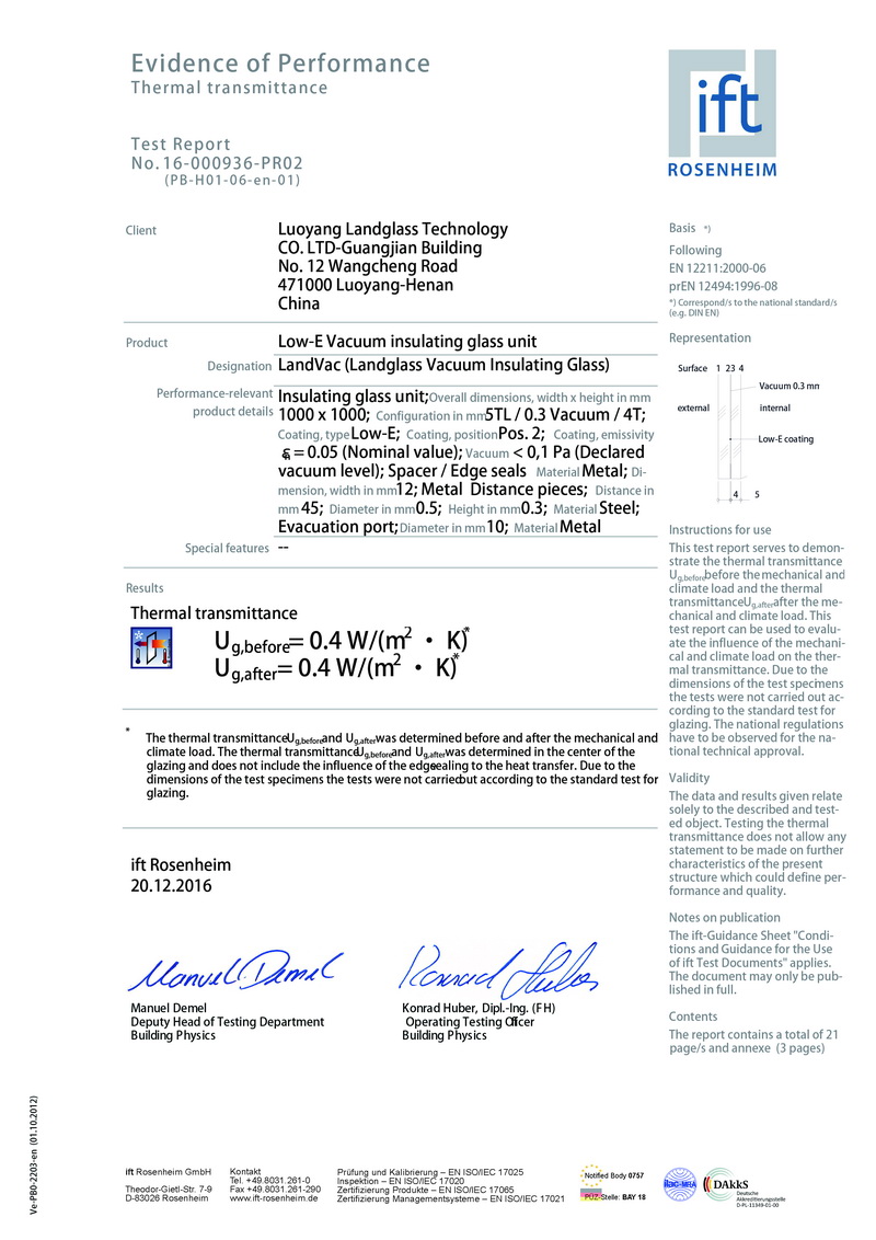 Vacuum Glass IFT Test Report