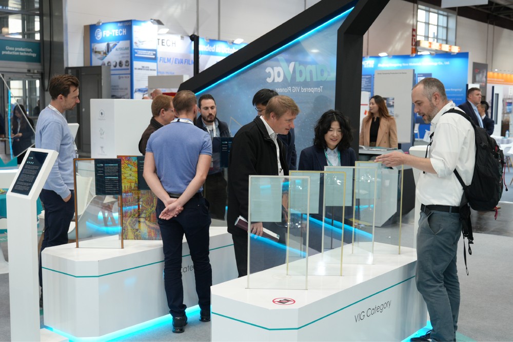 LandVac titanium vacuum glass products displayed at Glasstec 2026