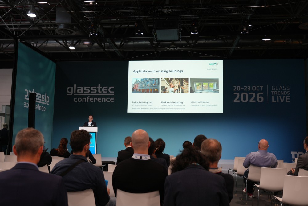 LandGlass at Glasstec live speech,booth at Hall 12, Booth G56, during Glasstec 2026